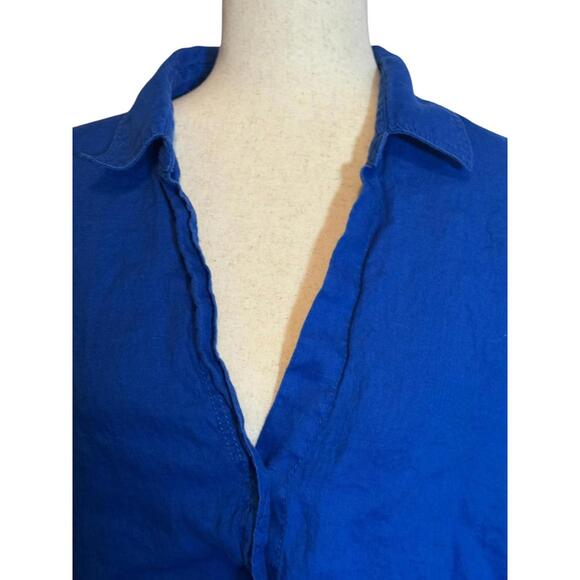 Zara Blue Linen Button-Up Shirt - Relaxed Fit Long Sleeve XL - Picture 2 of 4